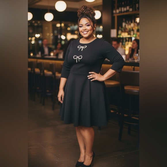 Kate Spade Black Pearl Beaded Bow Fit & Flare Dress Women’s Size XL - Picture 14 of 14